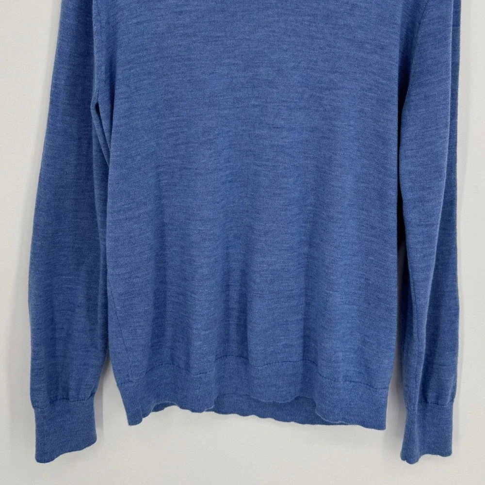 J.Crew Italian Merino Wool V-Neck Sweater Large Blue Slim Fit Tollegno 1900 Soft